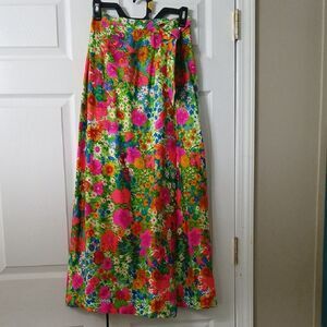 Personal Leslie Fay vintage floral print wrap lined skirt 70's retro NWOT Sz XS